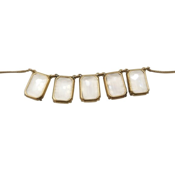 J CREW Rectangular Glass & Gold Tone Statement Necklace Elegant Classic Preppy - Picture 7 of 8